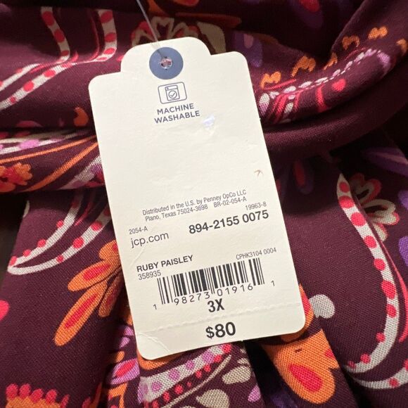 ST. JOHN’S BAY Dress Midi A-Line 3X Ruby Paisley Purple Floral Fall NWT Boho New - Picture 9 of 15